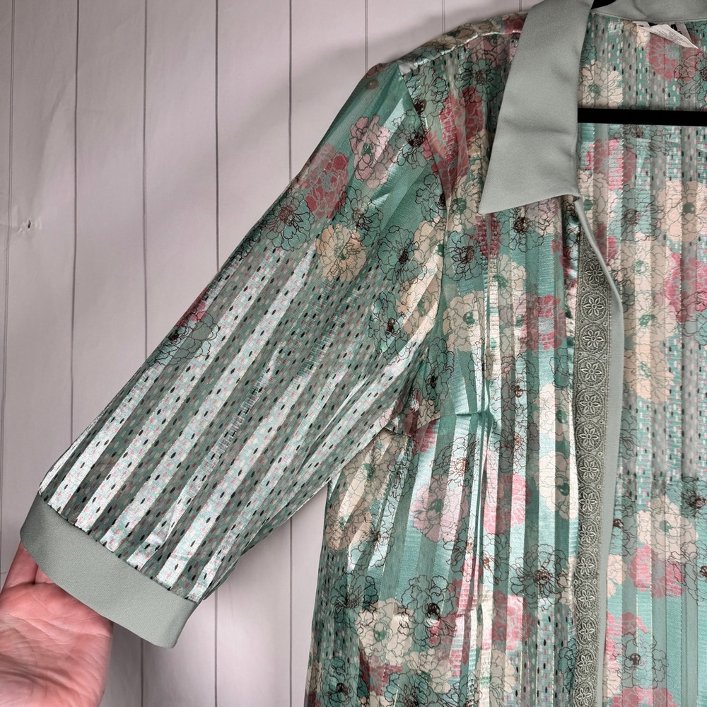Vintage R&M Richards Green Sheer Striped Floral Jacket Dressy Office Top‎ 18WP - Picture 2 of 11